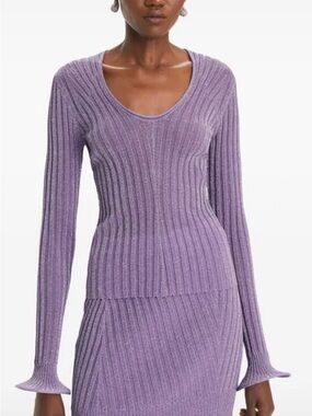 Tory Burch Lavender Ribbed V-Neck